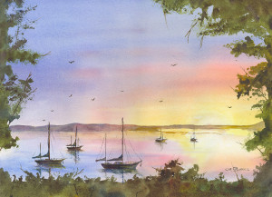 "Backbay Sunset" Watercolor Painting